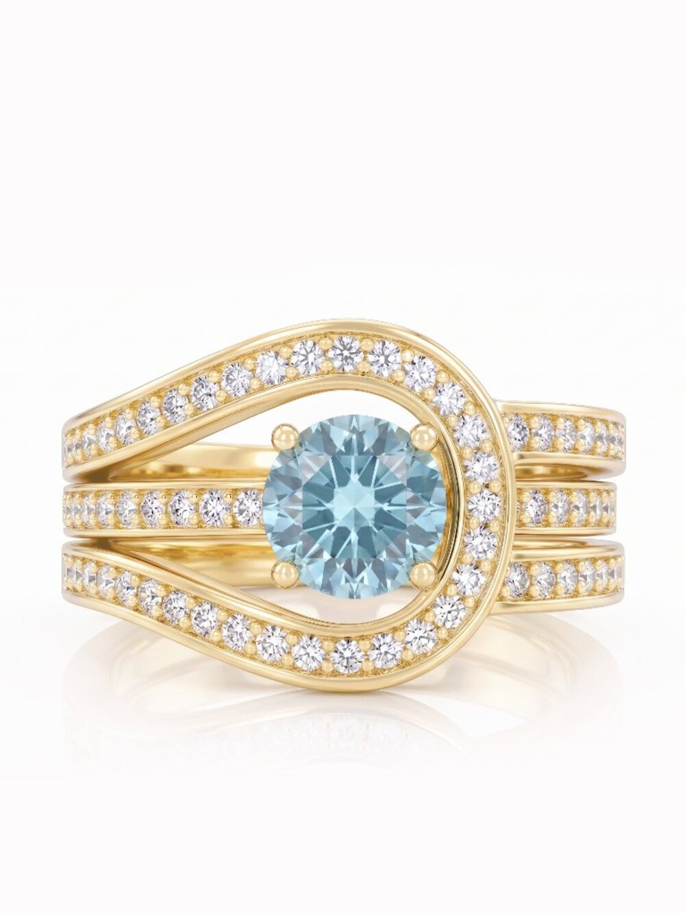 Aquamarine Blue & Teal  Gold Ring Set, 925 Sterling Silver finished in 10k gold